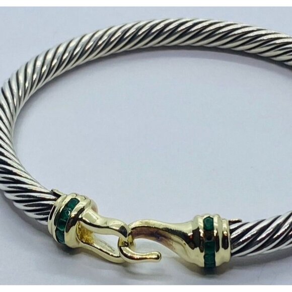 David Yurman Bracelet Sterling Silver & 14K Yellow Gold Emerald - Picture 2 of 9